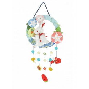 Mobile en tissu chirimen - Lapin et Volubilis - L'été