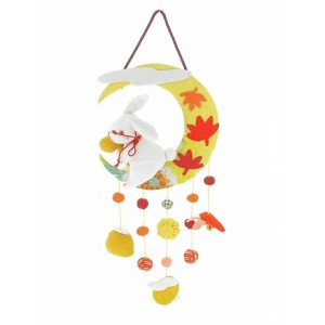 Mobile en tissu chirimen - Lapin et Feuilles de Platane, l'Automne