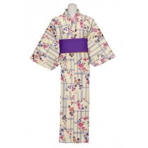 Kimono ivoire, gris et rose