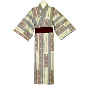 Kimono jaune pâle, marron et gris, pour hommes